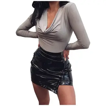 

Ladies Solid Color Knitted Bodysuit Black Fashion V-Neck Long Sleeve Clubwear Rompers Combinaison 2020 New Drop Shipping E