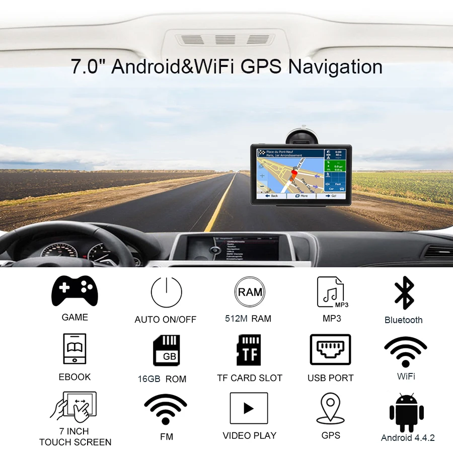 Anfilite 7 дюймов 800*480 DDR 512 М 16 Гб FM передатчик для автомобиля 3D gps навигация Android 4.4.2 wifi грузовик AVIN автомобиль gps навигатор