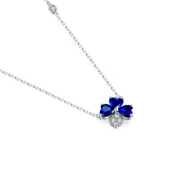 

Natural Crystal Four-Leaf Clover Necklace Luck Silver Simple Clover Clavicle Chain Red Color and Blue Color