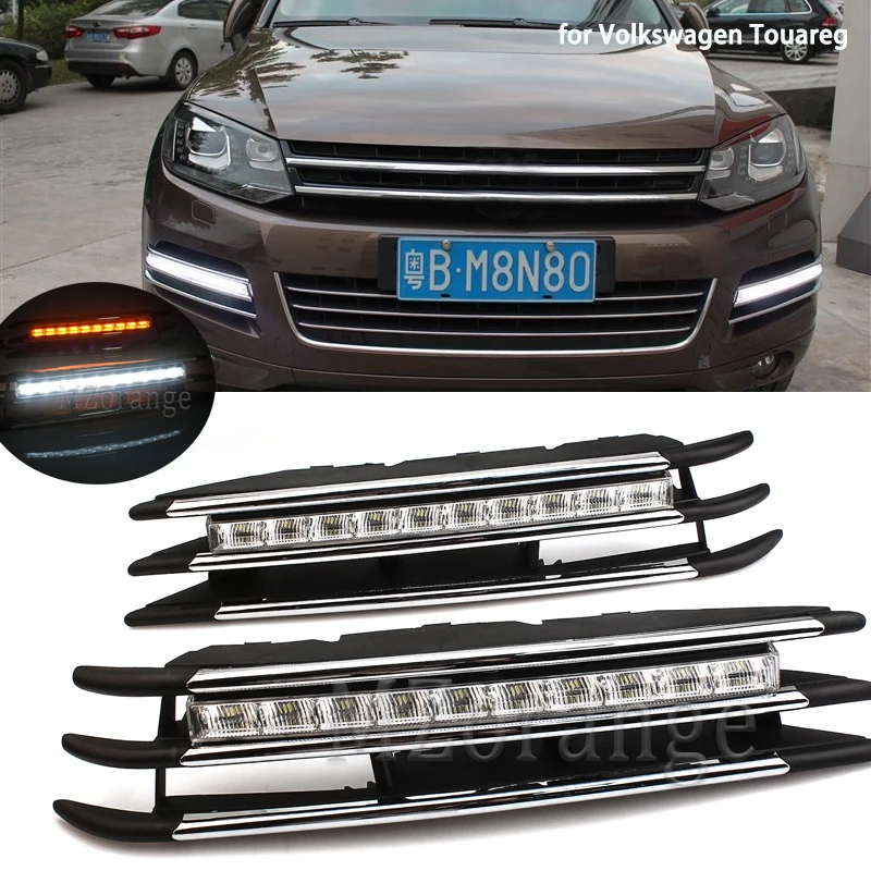 for VW For Touareg 2011-2014 DRL LED headlights Daytime Running Light Super Bright Waterproof 12v with Yellow Turn Signal | Автомобили и
