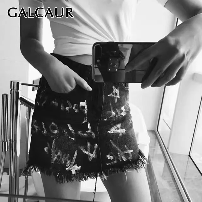 Женская юбка в байкерском стиле GALCAUR асимметричная с высокой талией и принтом