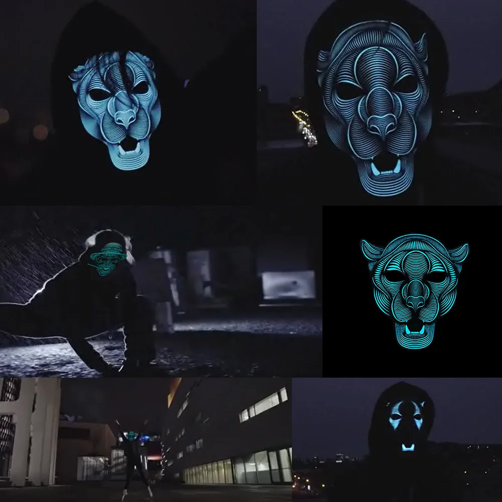 Новое поступление Хэллоуин маска светодиодный элемент с холодным светом EL забавная маска вечерние фестиваль Косплей Хэллоуин светящаяся полная маска для лица Звук Активированный