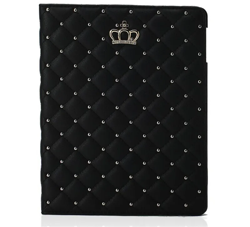 Black Умный чехол для Apple iPad 4 чехол для Ipad 2 Ipad 3 из искусственной кожи чехол Корона сетка подставка с бриллиантами авто Пробуждение сна чехол для планшета 9,7 - Цвет: Black