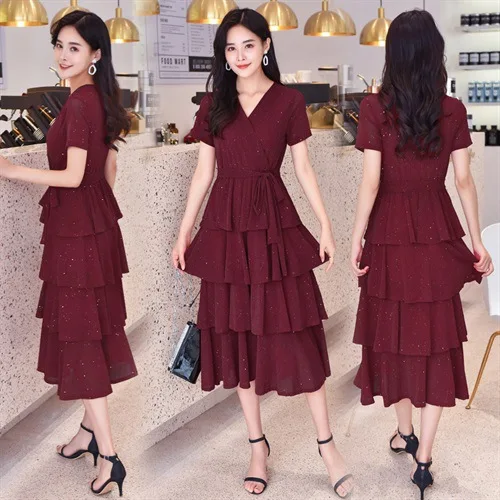 

Summer WOMEN'S Dress French Large Size Dress Waist Hugging Slimming Elegant Debutante Graceful Retro Long Sleeve Skirt Cake Dres
