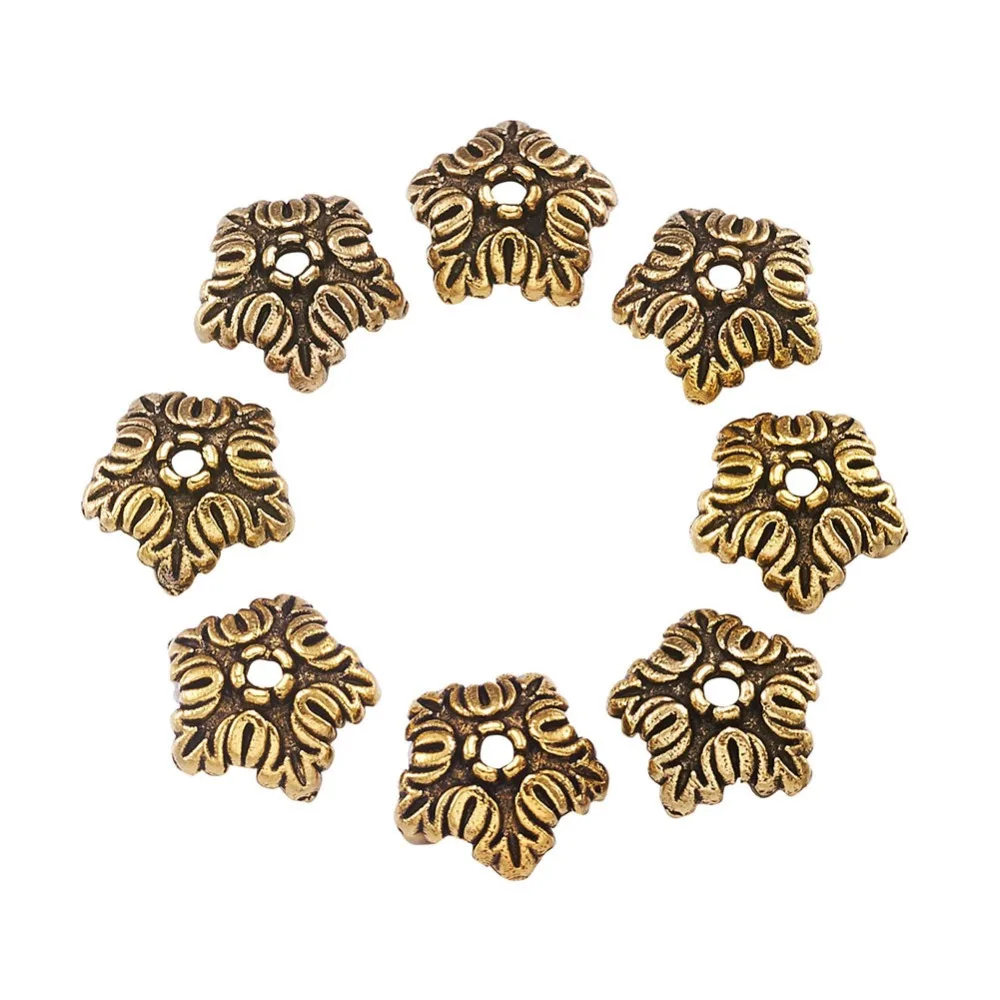 100 шт тибетских Стиль античная бронза 5 лепестков цветка биссерных колпачков для изготовления ювелирных изделий в виде замороженных цветов 10х4мм отверстие: 1 мм
