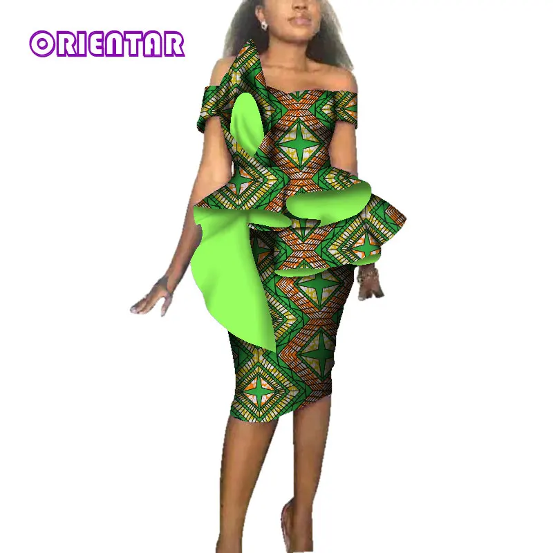 Модные женские африканские платья для рождественской вечеринки, свадьбы, африканская восковая расцветка, Базен Riche, сексуальное облегающее миди платье с вырезом лодочкой WY3689 - Цвет: 11