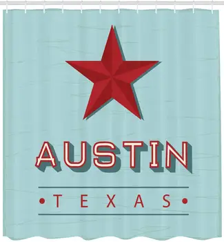 

Austin Shower Curtain Texas Stylized Wording with a Star State Country Symbolic Design Bathroom Decor Set with Hook