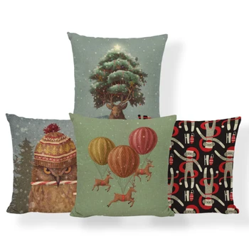 

Vintage Style Christmas Cushion Cover Polar Bear Animal Owl Living Room Sofa Decoration Pillow Case Snowman Deer Sparrow Pillow