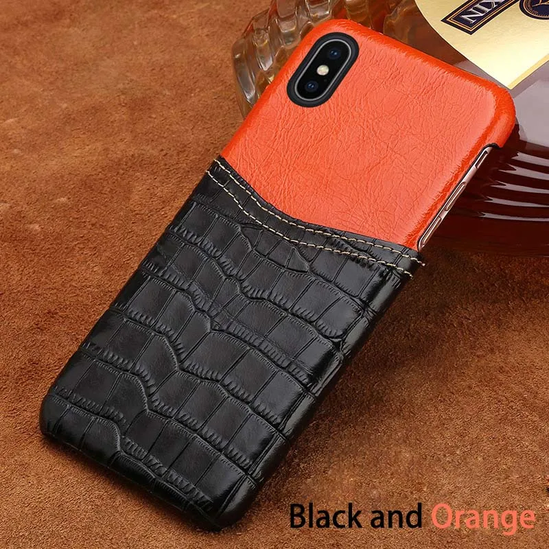 Black and Orange Чехлы для телефонов для iPhone 7 8 Plus X Xs Max, чехол из воловьей кожи с воском, с отстрочкой для карт, задняя крышка для 6 6s 6p 7p 8 p, чехол - Цвет: Black and Orange