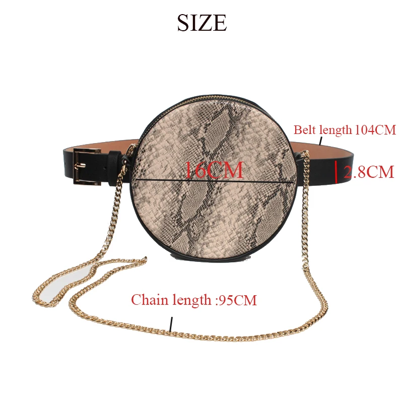 Винтажная Женская поясная сумка, леопардовая круглая поясная сумка, искусственная кожа, на цепочке, сумка на ремне, Женская сумка-мессенджер, карман для телефона, кошелек