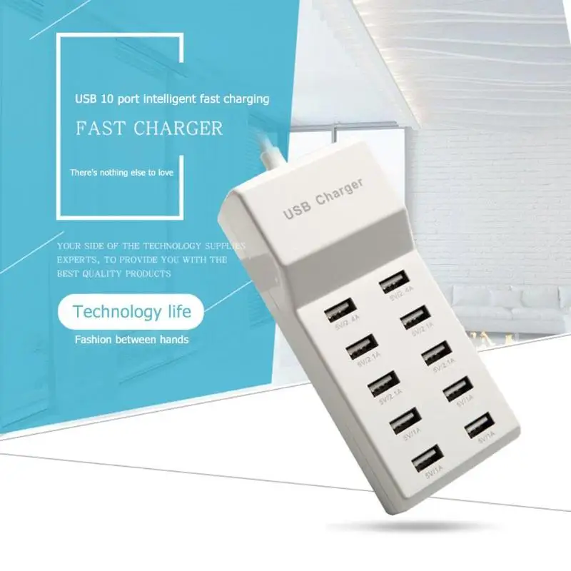 Универсальное 10 портов USB зарядное устройство 2x2. 4A 4x2A 4x1A быстрое зарядное устройство адаптер с европейской вилкой