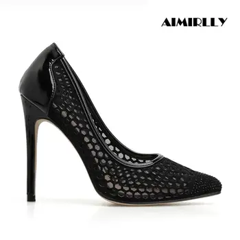 

Womens Shoes Cut out Pumps Pointed Toe High Heels Female Shoes Mesh Breathable Ladies Spring Summer Fashion Heels Slip On
