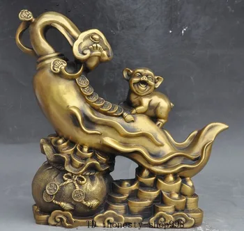 

christmas Chinese brass wealth Yuanbao Moneybag Ginseng ruyi animal pig good luck statue halloween