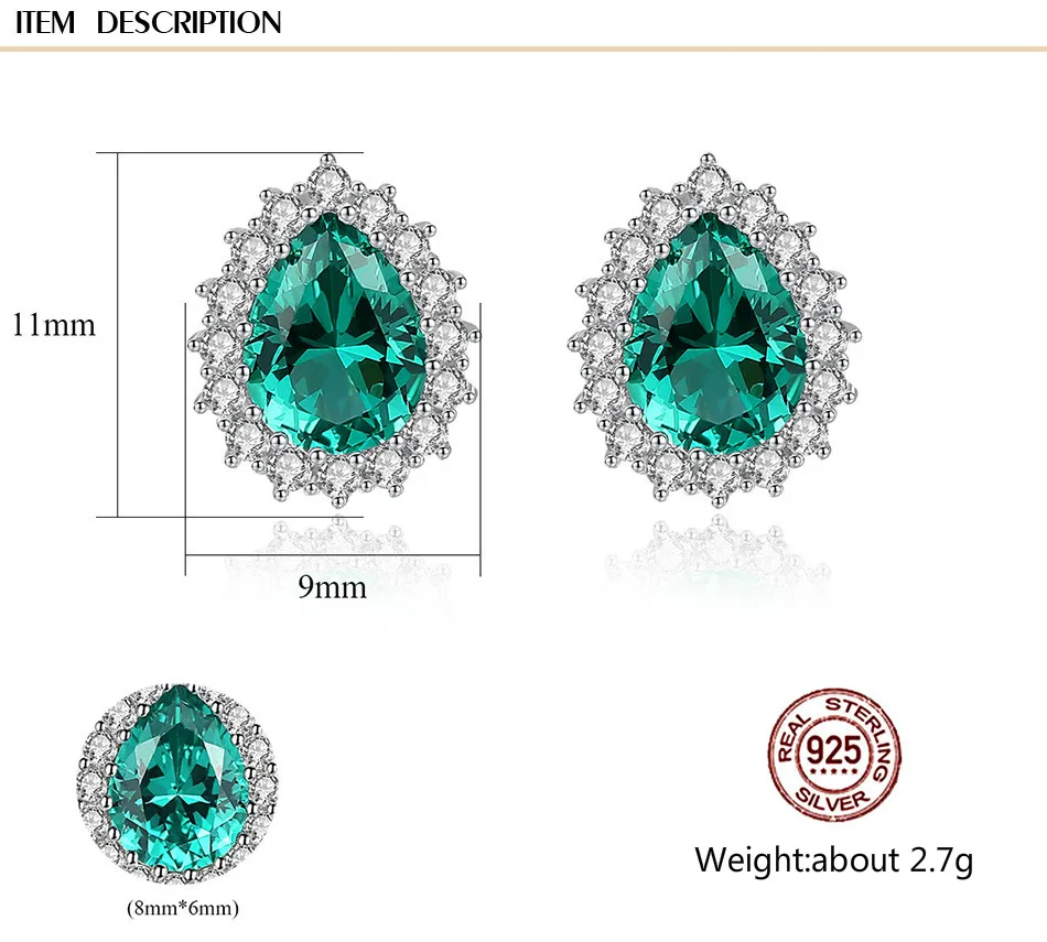 Emerald Sapphire Color Treasure Gemstone Earring S925 Sterling Silver Stud Earrings Fine Jewelry Earrings for Women