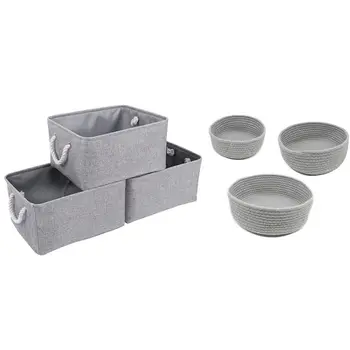 

6 Pcs Grey Storage Basket Rectangular Storage Bins Baskets Linen Storage Organizing Basket