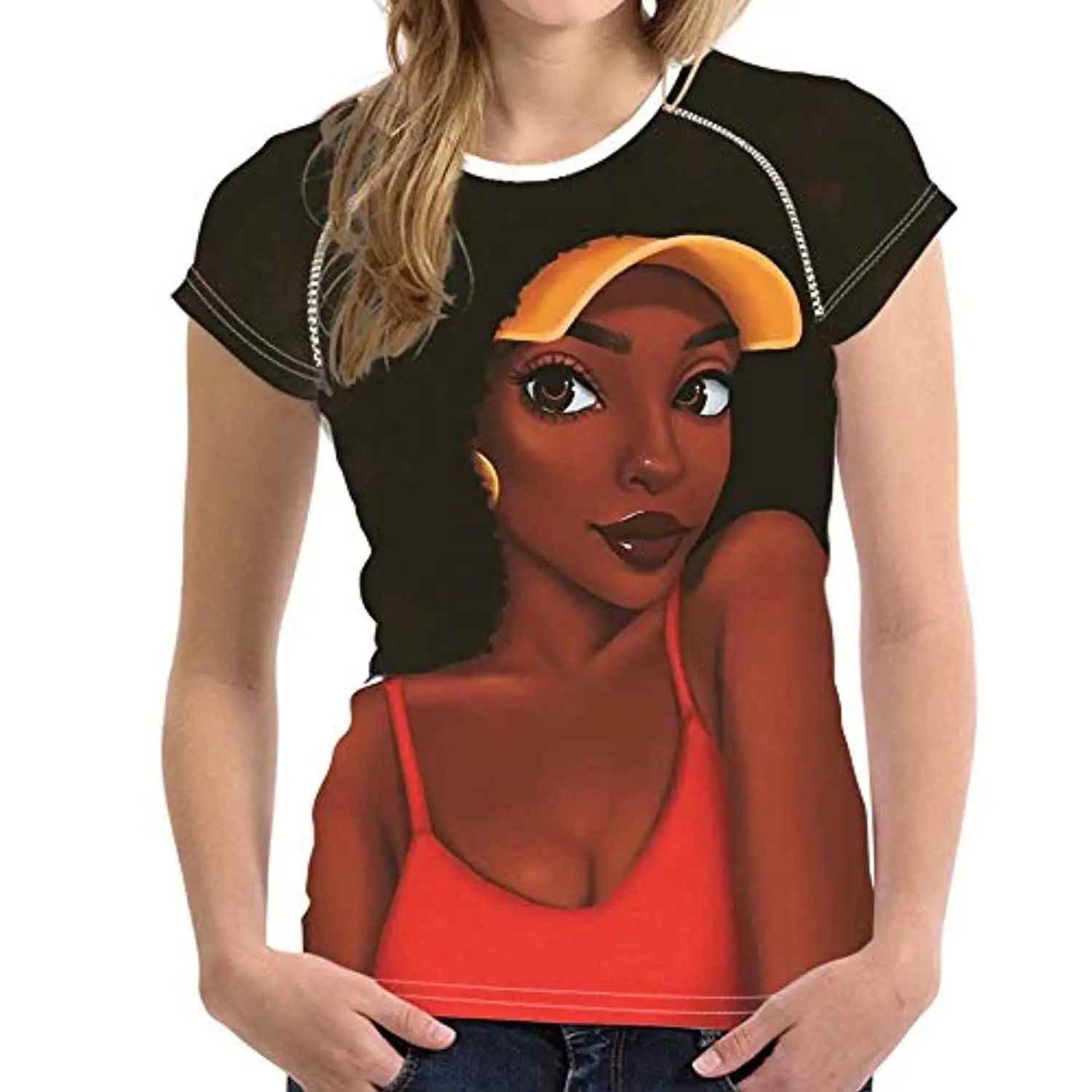 Черные художественные африканские футболки с принтом для девушек, женские летние топы с коротким рукавом, женская модная футболка, женские футболки - Цвет: Patern-15