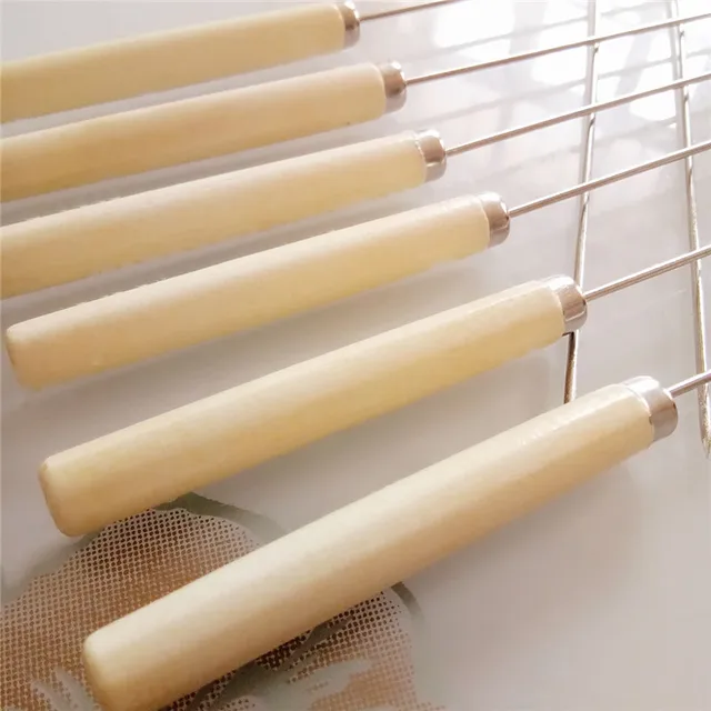 10 Darabos Kültéri Piknik Bbq Grill Sült Pálca Rozsdamentes Acél Tű Fa Fogantyúval Brochette Tong Kebabe Szerszámok - Image 5