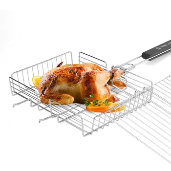 

BBQ Grill Tools Chicken Roaster Grill Folding Stainless Steel Mesh Metal Net Fish Grilling Basket Clip bbq Barbecue Accessories