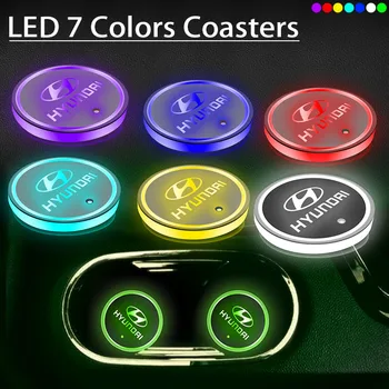 

LED Light Car Logo Cup Mat Car Badge Luminous Coaster Mat for Hyundais Santa Fe Sonata Solaris Azera Creta I30 Ix25 Tucson IX35