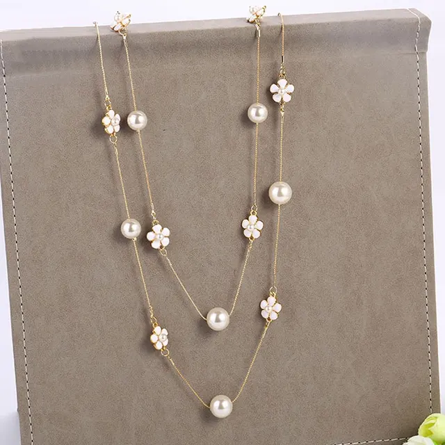 Set Collana E Orecchini Perle Fiore Di Camelia - Gioiello Vintage Con Cristallo Per Donne - Foto 6