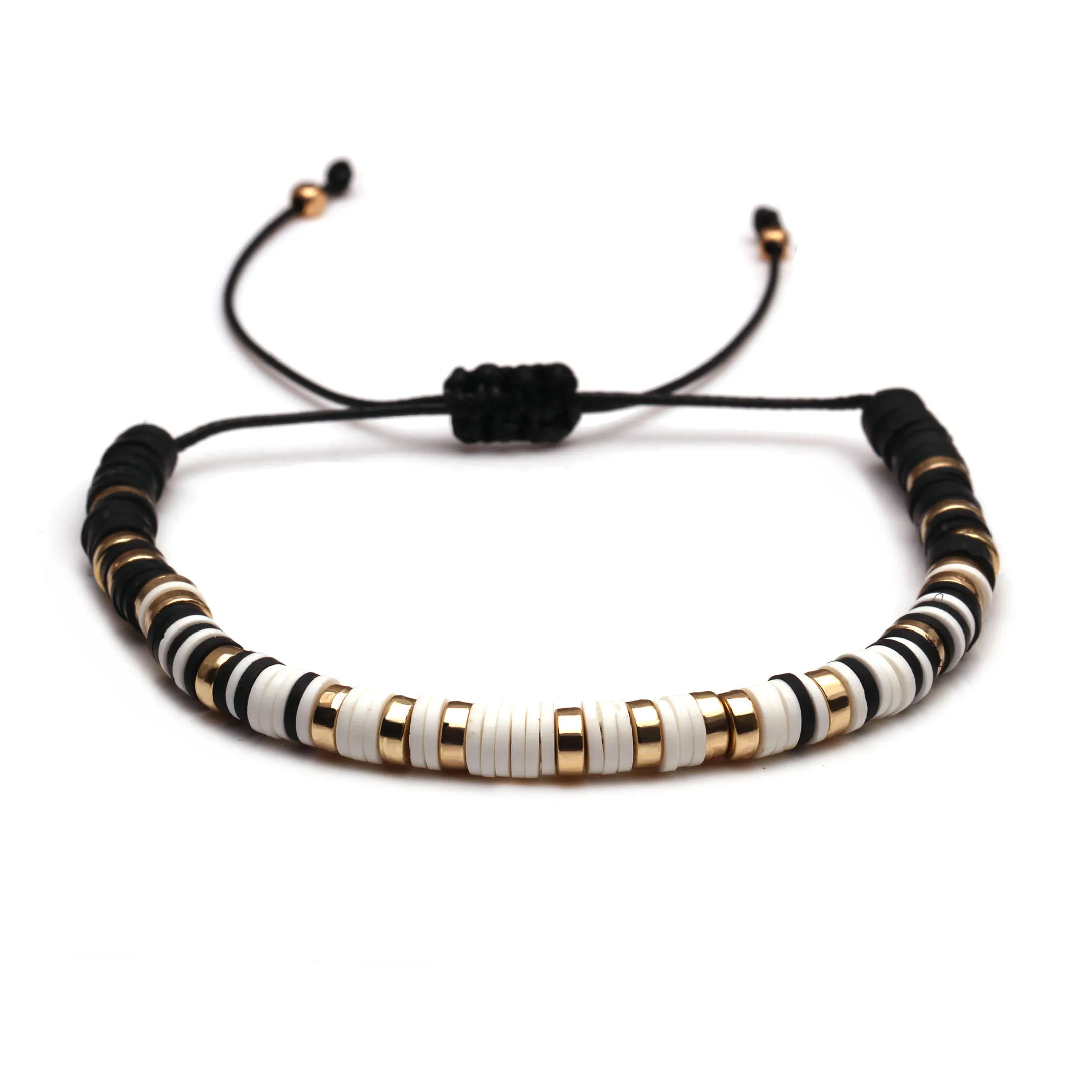

African Vinyl Heishi Beads Bracelet Men Women 2019 New Fashion Black Waxed String Blue Green Pink Polymer Clay CCB Bead Jewelry