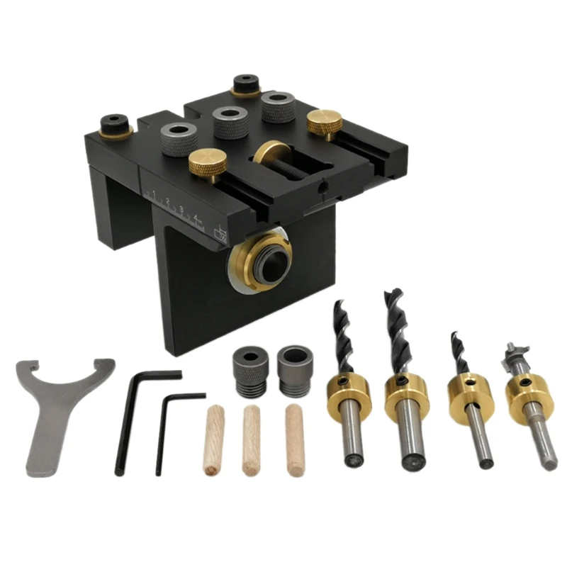 

Doweling Jig Kit 3 in 1 Practical Positioning Clip Woodworking Drill Guide Locator Hole Puncher DIY Tool for Furniture