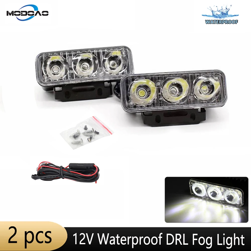 

3LED Waterproof Car High Power Aluminum LED Daytime Running Lights with Lens DC 12V Super White 6000K DRL Fog Lamps