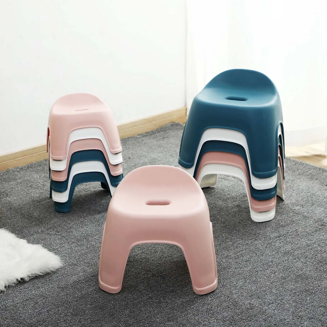 Baby Footstool Plastic Backrest Stool Non-slip Change Shoe Bench