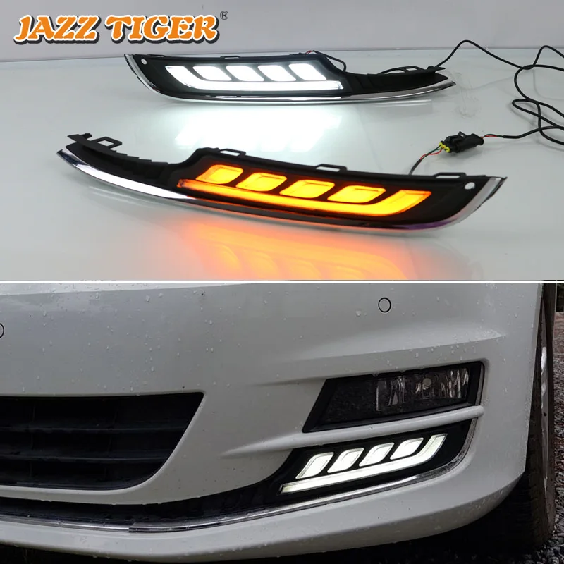 

JAZZ TIGER Yellow Turn Signal Function 12V Car DRL LED Daytime Running Light Daylight For Volkswagen Golf 7 MK7 2015 2016 2017