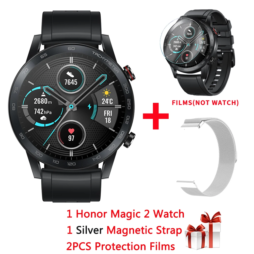 Huawei Honor Magic 2 46 мм умные часы 15 спортивных моделей gps 14 дней Срок службы батареи 5 АТМ плавание крови кислородный трекер с Kirin A1 - Цвет: add silver Magnetic