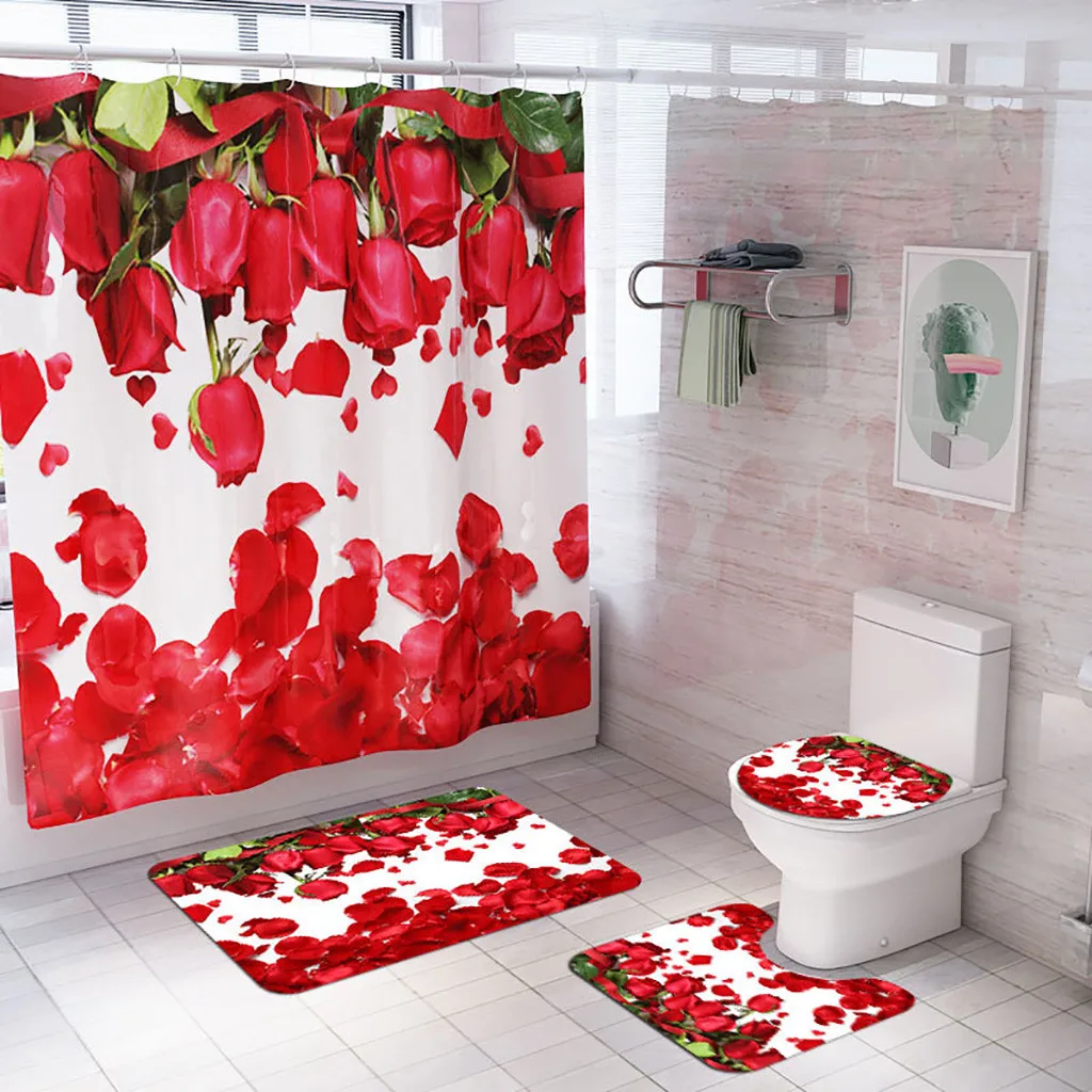 Цветы занавески для душа напольный коврик из четырех частей набор ковриков для ванной Бытовые аксессуары для ванной комнаты домашний душ душавая занавеска