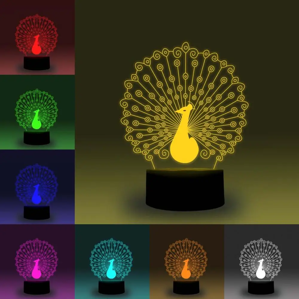

NiteApps 3D Peacock LED Night Light Desk Table Illusion Lamp Holiday Birthday Gift APP/Touch Control