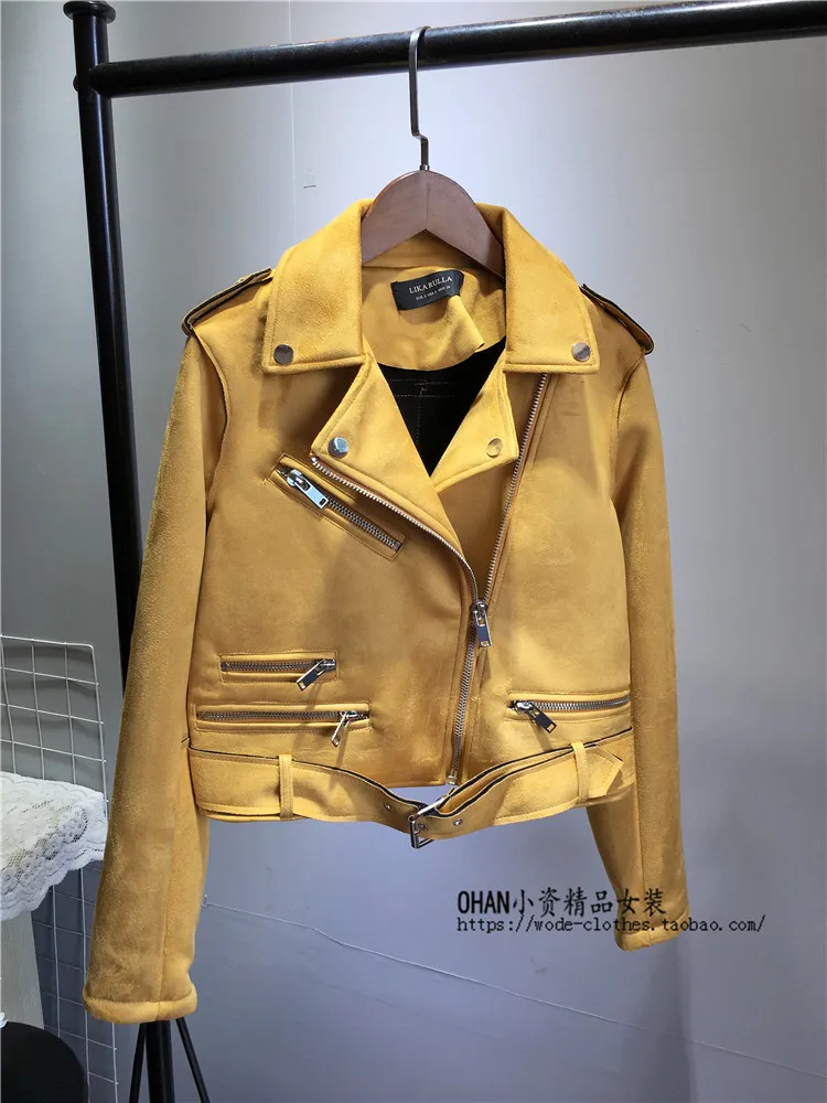 Women's Suede Jacket Korean New Joker Slim Jacket Female Student Motorcycle Faux Leather Coat Short Coats Autumn and Winter