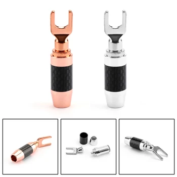 

Areyourshop Copper Brass Y Fork Audio Amplifier Carbon Fiber No welding Required Y U Shape Banana Clip Plug