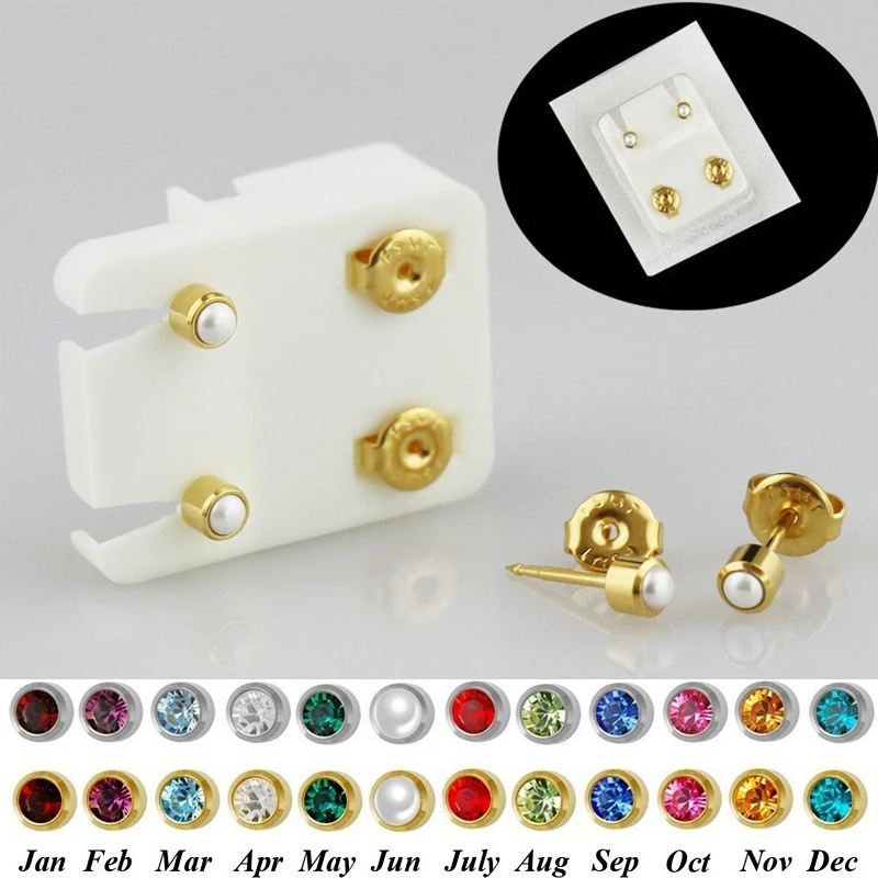 1 Pair Surgical Steel Birthstone Crystal Ear Stud No Allergy Earring