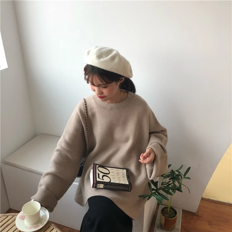 Women Autumn Winter Oversized Pullover Knitted Sweater Female Thick Split Long Sleeve Jumper Coat Pull Femme Jersey Mujer