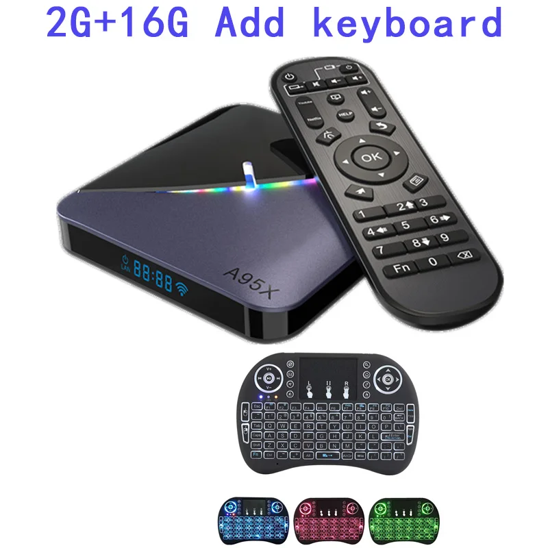 A95x F3 RGB Light Android 9.0 Smart TV Box Android 9.0 4GB 64GB Amlogic S905X3 WIFI H.265 8K 60fps Netflix Youtube Set Top Box - Цвет: 2G 16G Add keyboard