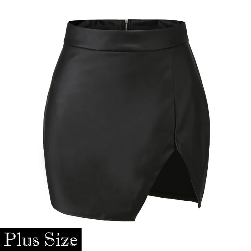 Black Plus Size Viifaa, черные облегающие мини-юбки из искусственной кожи с высокой талией, женские летние весенние сексуальные вечерние юбки с разрезом размера плюс - Цвет: Black Plus Size