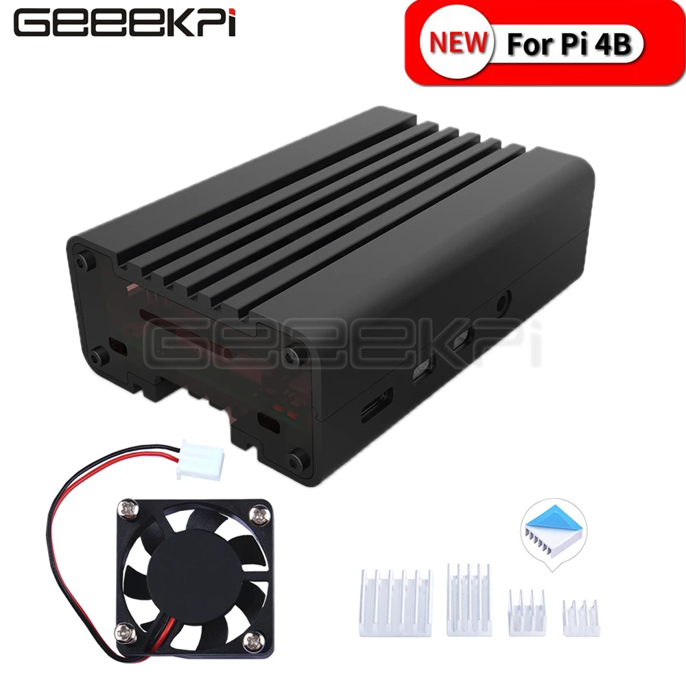 GeeekPi CNC корпус из алюминиевого сплава корпус крышка для Raspberry Pi 4 охлаждающий вентилятор радиаторы для Raspberry Pi 4B