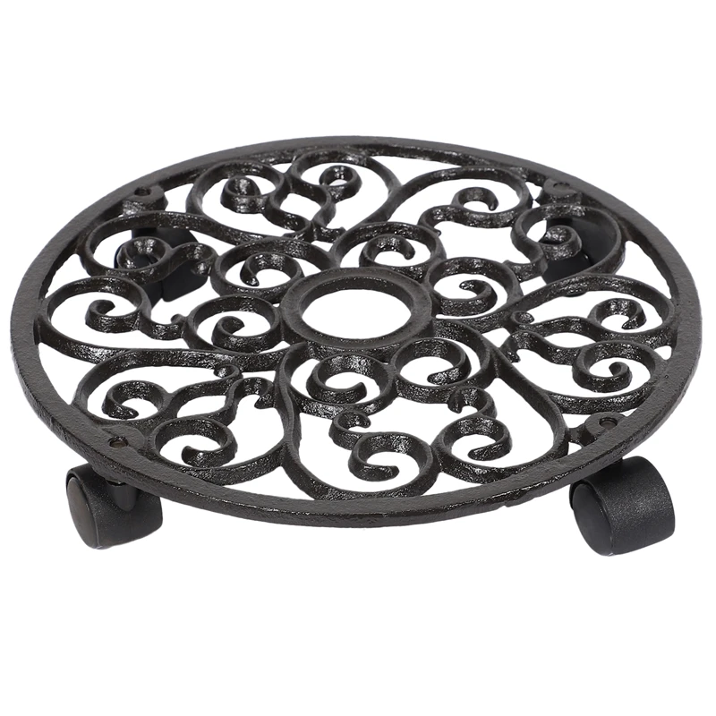 

11.2Inch Cast Iron Plant Flower Pot Mobile Mover Trolley Stand Plant Pot Dolly Rolling Tray Saucer
