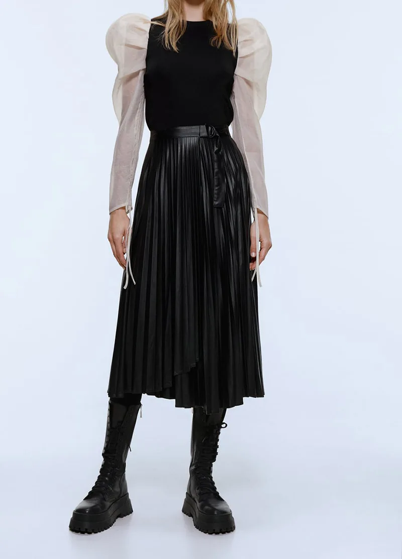 

Overplus of Goods Exported to Europe And US Autumn & Winter Luster WOMEN'S Dress Black And White with Pattern Irregular Faux Lea