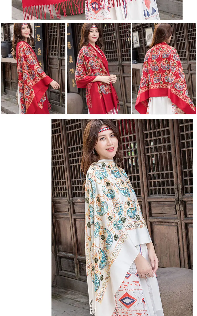 New Scarf For Women Winter Embroidery Neck Cashmere Scarves Lady Shawl Wrap Female Foulard Blanket Tassel Bandana Femme