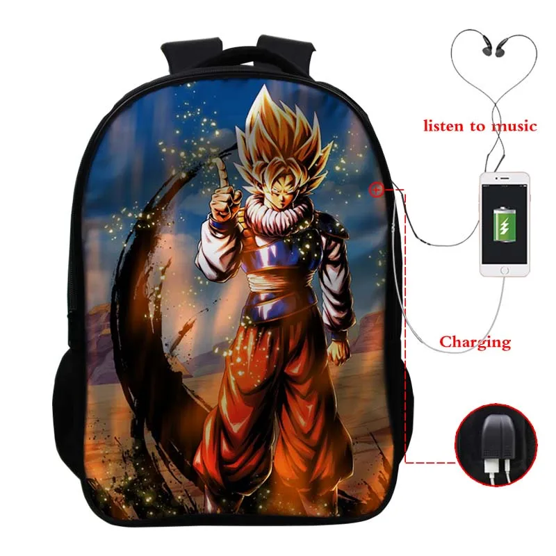 Dragon Ball USB зарядный рюкзак для мальчиков и девочек Goku школьный рюкзак для студентов рюкзак для подростков Повседневный USB Рюкзак классный унисекс дорожная сумка подарок - Цвет: 7