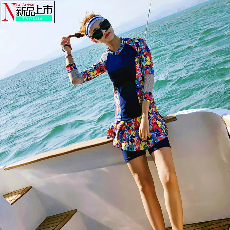 

2018 New Style Women's Three-piece Set Split Type Conservative Students Long Sleeve Skirt-Hot Springs Belly Covering Slimming Sp