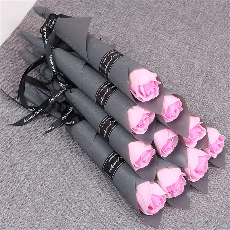 pink 1pc 1 шт., искусственный цветок розы, мыло, букет цветов, разноцветная Роза, свадебное украшение, скрапбукинг, искусственный цветок Роза - Цвет: pink 1pc