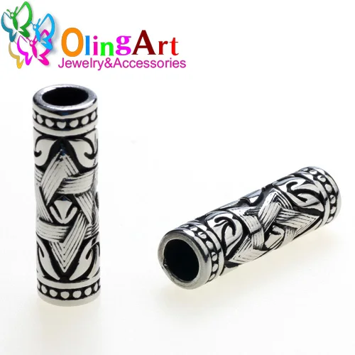 BQGHK 005 2pcs Olingart 2 шт./лот бусины-трубки из нержавеющей стали 6 мм тибетский серебряный кожаный шнур DIY браслет/ожерелье слайдер Изготовление ювелирных изделий DIY - Цвет: BQGHK 005 2pcs