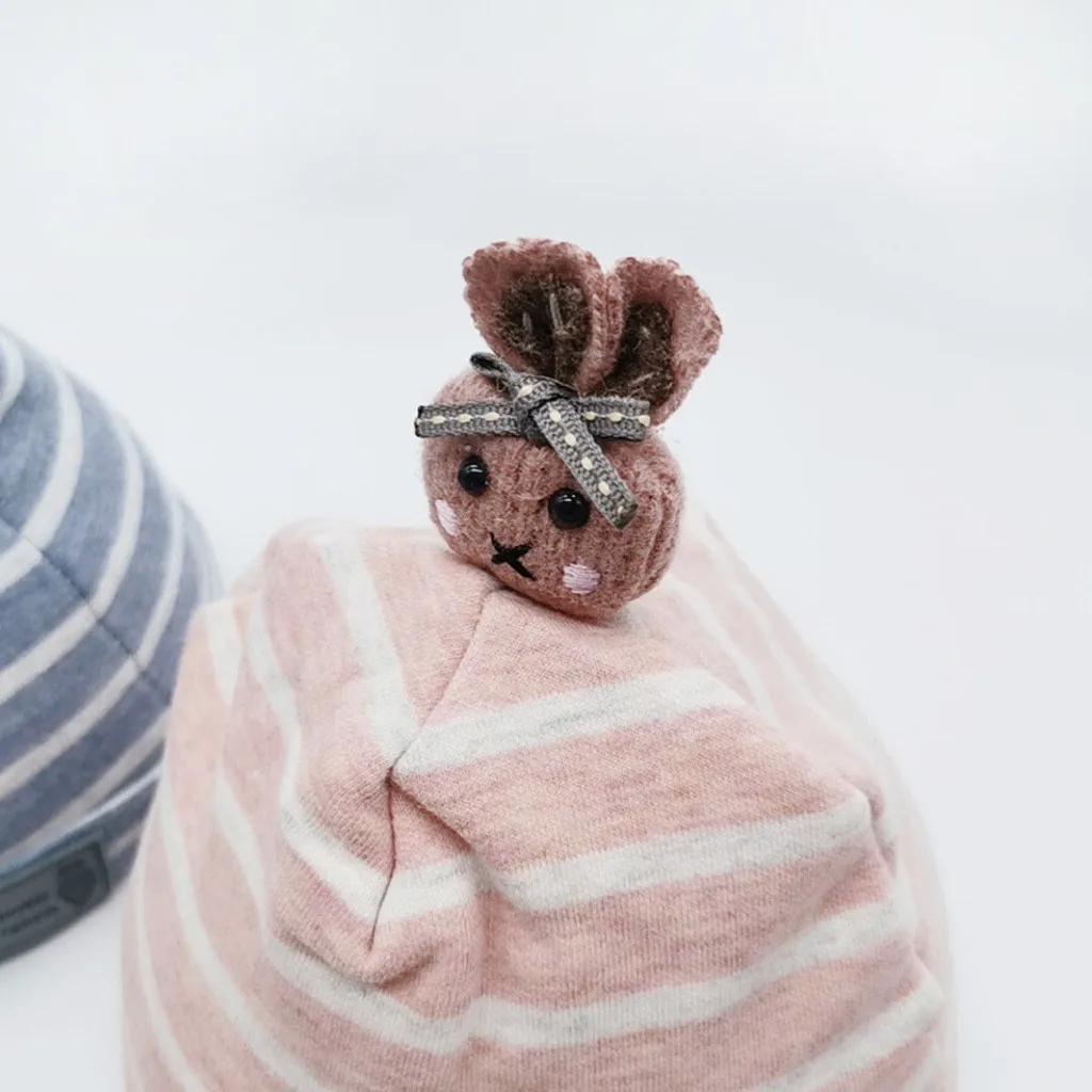 Baby hat autumn and winter thick warm striped cartoon bunny hat Thicker Warm Childs Kids Soft Newborn baby Boys Girls Toddler