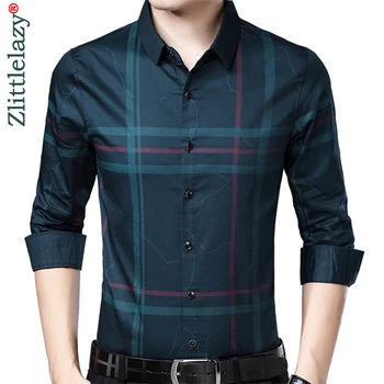 

2020 brand long sleeve men social shirt spring streetwear casual plaid shirts dress mens slim regular fit clothes fashions 0061