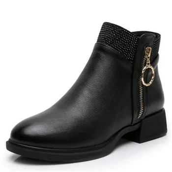 

Plus Size Genuine Leather Boots Women Autumn Boots New Fashion Boots Thick Heel Non-slip Plus Velvet Winter Shoes Woman Boots