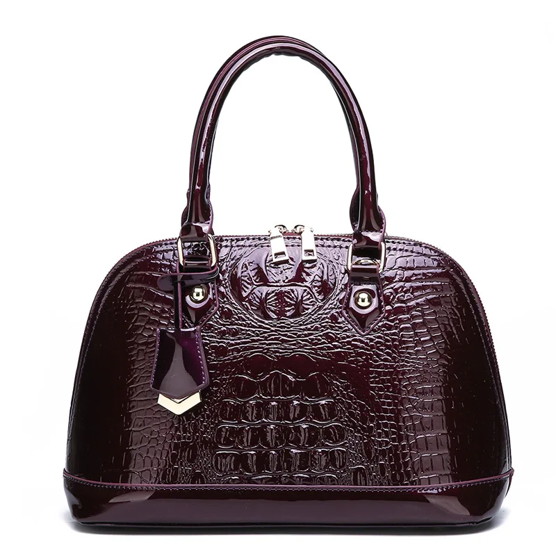 

Bag Women's 2019 New Style Europe And America Shell Bag Crocodile Pattern Patent Leather Embossed Handbag Shoulder Bag Women's